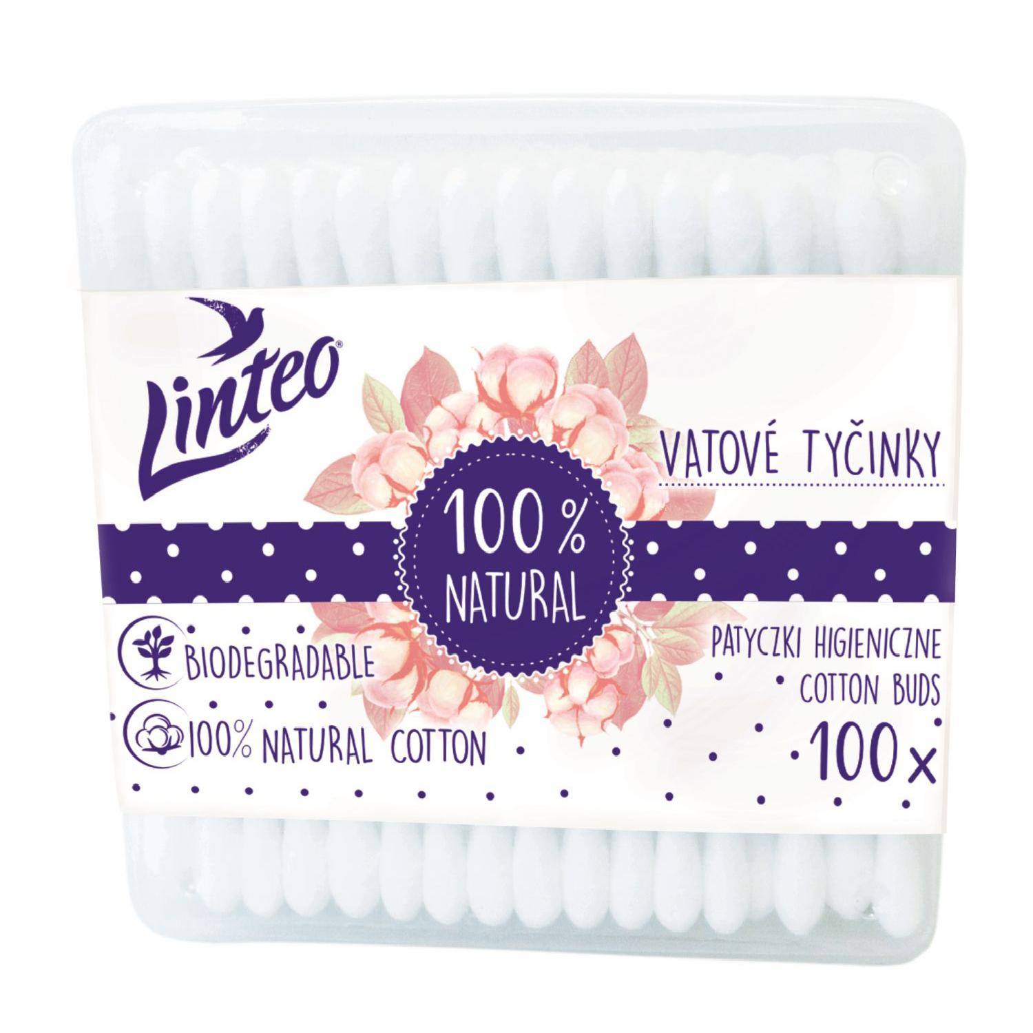 Linteo papírové vatové tyčinky 100% natural box 100ks